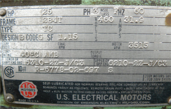 Us Electric 25 Hp Motor, 3515 Rpm)